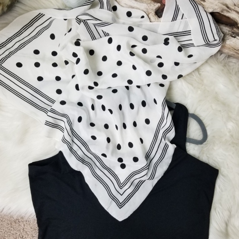 VINTAGE Seigle Silk Scarf Navy White Polkadot convertible Tank Sz M stretchy - Picture 4 of 8